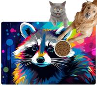Pet Cat Dog Food Mat for Water Bowl Placemat for Sloppy Drinkers Generative WPAP Style Abstract Raccoon Absorbent Rubber Back Feeding Mat for Floor Indoor 24x36in