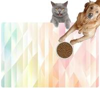 Pet Cat Dog Food Mat for Water Bowl Placemat for Sloppy Drinkers Geometric Patterns Soft Color Gradients Absorbent Rubber Back Feeding Mat for Floor Indoor 20x31in