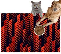 Pet Cat Dog Food Mat for Water Bowl Placemat for Sloppy Drinkers Geometric red Lines Tracks Halftone Stripes Absorbent Rubber Back Feeding Mat for Floor Indoor 20x31in
