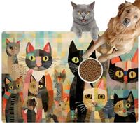 Pet Cat Dog Food Mat for Water Bowl Placemat for Sloppy Drinkers Group Cats Made from Paper Collage Art Made generative Absorbent Rubber Back Feeding Mat for Floor Indoor 20x31in