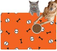 Pet Cat Dog Food Mat for Water Bowl Placemat for Sloppy Drinkers Halloween Night Bone Devil Ghost Doodle Absorbent Rubber Back Feeding Mat for Floor Indoor 24x36in