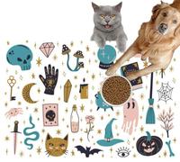 Pet Cat Dog Food Mat for Water Bowl Placemat for Sloppy Drinkers Halloween Witchcraft Magical Doodle Witch Potion Skull Snake and Magic Absorbent Rubber Back Feeding Mat for Floor Indoor 24x36in