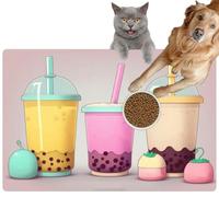 Pet Cat Dog Food Mat for Water Bowl Placemat for Sloppy Drinkers Hand Drawn Cute Kawaii Bubble Tea Set Absorbent Rubber Back Feeding Mat for Floor Indoor 24x36in
