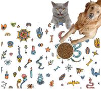 Pet Cat Dog Food Mat for Water Bowl Placemat for Sloppy Drinkers Hand Drawn Magical Doodle Boho Style Mystical Esoteric Halloween Absorbent Rubber Back Feeding Mat for Floor Indoor 20x31in