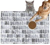 Pet Cat Dog Food Mat for Water Bowl Placemat for Sloppy Drinkers Hand Painted Black Ink Vertical Short Lines Arranged a Row Absorbent Rubber Back Feeding Mat for Floor Indoor 24x36in