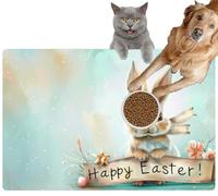 Pet Cat Dog Food Mat for Water Bowl Placemat for Sloppy Drinkers Happy Easter Easter Bunny Happy Easter Watercolor Card Banner Border Absorbent Rubber Back Feeding Mat for Floor Indoor 20x31in