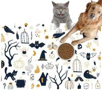 Pet Cat Dog Food Mat for Water Bowl Placemat for Sloppy Drinkers Happy Halloween Abstract Set Absorbent Rubber Back Feeding Mat for Floor Indoor 24x36in