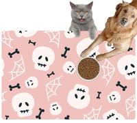 Pet Cat Dog Food Mat for Water Bowl Placemat for Sloppy Drinkers Happy Halloween Cute Skull Creative Childish Scandinavian Style Great Absorbent Rubber Back Feeding Mat for Floor Indoor 24x36in