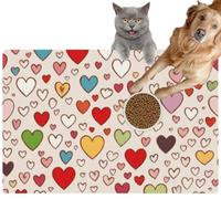 Pet Cat Dog Food Mat for Water Bowl Placemat for Sloppy Drinkers Hearts Valentine's Day Themed Template Absorbent Rubber Back Feeding Mat for Floor Indoor 20x31in