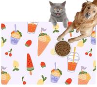 Pet Cat Dog Food Mat for Water Bowl Placemat for Sloppy Drinkers ice Cream Popsicle Smoothie Gelato Lemon Strawberry Cherry Dessert Absorbent Rubber Back Feeding Mat for Floor Indoor 24x36in