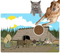 Pet Cat Dog Food Mat for Water Bowl Placemat for Sloppy Drinkers Iron Age Farm House People Plowing a Field and Holding Life Like Pigs Absorbent Rubber Back Feeding Mat for Floor Indoor 24x36in