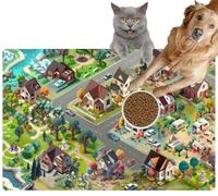 Pet Cat Dog Food Mat for Water Bowl Placemat for Sloppy Drinkers Isometric City an House a Garden an Isometric Plane White Absorbent Rubber Back Feeding Mat for Floor Indoor 20x31in