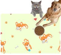Pet Cat Dog Food Mat for Water Bowl Placemat for Sloppy Drinkers Kawaii Style Dogs Sitting Heart Playing Eating Bone Absorbent Rubber Back Feeding Mat for Floor Indoor 20x31in