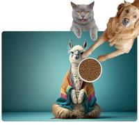 Pet Cat Dog Food Mat for Water Bowl Placemat for Sloppy Drinkers lama Boho Clothes Doing Yoga Created Absorbent Rubber Back Feeding Mat for Floor Indoor 20x31in