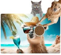 Pet Cat Dog Food Mat for Water Bowl Placemat for Sloppy Drinkers Lama The Beach at sea Generative Absorbent Rubber Back Feeding Mat for Floor Indoor 20x31in