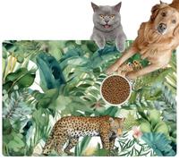 Pet Cat Dog Food Mat for Water Bowl Placemat for Sloppy Drinkers Leopard a Tropical Jungle Watercolour Repeating Generative Absorbent Rubber Back Feeding Mat for Floor Indoor 24x36in