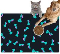Pet Cat Dog Food Mat for Water Bowl Placemat for Sloppy Drinkers Line Key Heart Shape Black 8 March International Happy Absorbent Rubber Back Feeding Mat for Floor Indoor 20x31in