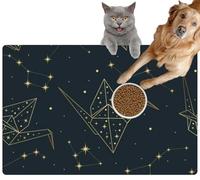 Pet Cat Dog Food Mat for Water Bowl Placemat for Sloppy Drinkers Magic Origami Flying The Dark Sky Absorbent Rubber Back Feeding Mat for Floor Indoor 20x31in