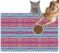Pet Cat Dog Food Mat for Water Bowl Placemat for Sloppy Drinkers Maya Art Tribal Indian Traditional Maya Vintage Ethnic Ornament Mexic Absorbent Rubber Back Feeding Mat for Floor Indoor 24x36in