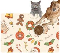 Pet Cat Dog Food Mat for Water Bowl Placemat for Sloppy Drinkers Merry Christmas and Happy New Year Gingerbread Festive Wreath Lollipop Absorbent Rubber Back Feeding Mat for Floor Indoor 20x31in