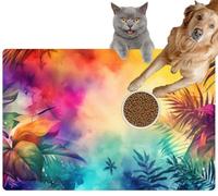 Pet Cat Dog Food Mat for Water Bowl Placemat for Sloppy Drinkers Modern Colorful Tropical Floral Cute Botanical Abstract Contemporary Absorbent Rubber Back Feeding Mat for Floor Indoor 20x31in
