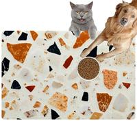Pet Cat Dog Food Mat for Water Bowl Placemat for Sloppy Drinkers Modern terrazzo Earthy Toned Stone Fragments Scattered a Neutral backg Absorbent Rubber Back Feeding Mat for Floor Indoor 20x31in