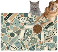 Pet Cat Dog Food Mat for Water Bowl Placemat for Sloppy Drinkers Modern terrazzo Speckled Multicolored Fragments Muted Blue Green Absorbent Rubber Back Feeding Mat for Floor Indoor 20x31in