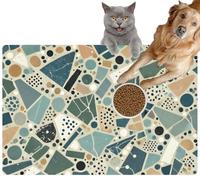 Pet Cat Dog Food Mat for Water Bowl Placemat for Sloppy Drinkers Modern terrazzo Speckled Multicolored Fragments Muted Blue Green Absorbent Rubber Back Feeding Mat for Floor Indoor 20x31in