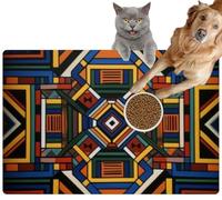 Pet Cat Dog Food Mat for Water Bowl Placemat for Sloppy Drinkers Ndebele Style Print Fabric Aesthetic and repetitive Generative Absorbent Rubber Back Feeding Mat for Floor Indoor 24x36in