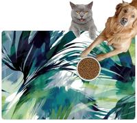 Pet Cat Dog Food Mat for Water Bowl Placemat for Sloppy Drinkers Palm Leaves Floral Watercolour Vivid Abstract a Modern Style Botanical Absorbent Rubber Back Feeding Mat for Floor Indoor 20x31in