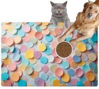 Pet Cat Dog Food Mat for Water Bowl Placemat for Sloppy Drinkers Paper Confetti Cutouts Pastel Circles Scattered Soft Depth Alpha Absorbent Rubber Back Feeding Mat for Floor Indoor 24x36in