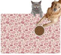 Pet Cat Dog Food Mat for Water Bowl Placemat for Sloppy Drinkers Petals and Pouts Romantic Pink Hearts and Rose Buds a dusting Golden Absorbent Rubber Back Feeding Mat for Floor Indoor 20x31in