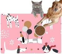 Pet Cat Dog Food Mat for Water Bowl Placemat for Sloppy Drinkers Pink Dalmatian Terrier Flying Balloon Puppy Dog Absorbent Rubber Back Feeding Mat for Floor Indoor 20x31in