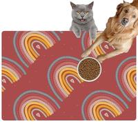 Pet Cat Dog Food Mat for Water Bowl Placemat for Sloppy Drinkers Pink Rainbow Valentine's Day Absorbent Rubber Back Feeding Mat for Floor Indoor 20x31in