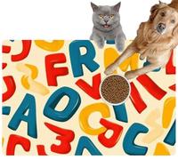 Pet Cat Dog Food Mat for Water Bowl Placemat for Sloppy Drinkers Playful Colorful Stylized Alphabet Letters Creating a Vibrant and enga Absorbent Rubber Back Feeding Mat for Floor Indoor 24x36in