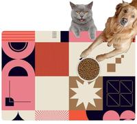 Pet Cat Dog Food Mat for Water Bowl Placemat for Sloppy Drinkers Retro Geometric Abstract ModernAbsorbent Rubber Back Dish Eating Feeding Mat for Floor Indoor