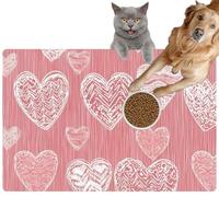Pet Cat Dog Food Mat for Water Bowl Placemat for Sloppy Drinkers Romantic Pink Hand Drawn White Hearts Valentine s Day Absorbent Rubber Back Feeding Mat for Floor Indoor 20x31in