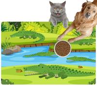 Pet Cat Dog Food Mat for Water Bowl Placemat for Sloppy Drinkers Scene Crocodiles The River Absorbent Rubber Back Dish Eating Feeding Mat for Floor Indoor