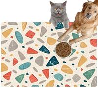 Pet Cat Dog Food Mat for Water Bowl Placemat for Sloppy Drinkers Seamless terrazzo Colorful Stone Fragments Neutral Background Absorbent Rubber Back Feeding Mat for Floor Indoor 20x31in
