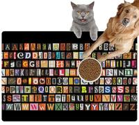 Pet Cat Dog Food Mat for Water Bowl Placemat for Sloppy Drinkers Set Cut Out Spooky Happy Halloween English Alphabet from Magazines Absorbent Rubber Back Feeding Mat for Floor Indoor 24x36in