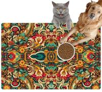 Pet Cat Dog Food Mat for Water Bowl Placemat for Sloppy Drinkers Silk Fabric Inspired The Culture The Indigenous People Mexico Absorbent Rubber Back Feeding Mat for Floor Indoor 20x31in