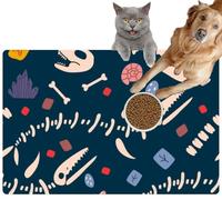 Pet Cat Dog Food Mat for Water Bowl Placemat for Sloppy Drinkers Skeletons and Dinosaur Skulls Fossils Absorbent Rubber Back Feeding Mat for Floor Indoor 24x36in