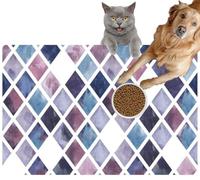 Pet Cat Dog Food Mat for Water Bowl Placemat for Sloppy Drinkers Stained Glass Color Old Fashioned Amethyst Absorbent Rubber Back Feeding Mat for Floor Indoor 20x31in