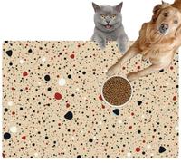 Pet Cat Dog Food Mat for Water Bowl Placemat for Sloppy Drinkers Subject The Right showcasing a Modern Abstract Random terrazzo Swatch Absorbent Rubber Back Feeding Mat for Floor Indoor 24x36in