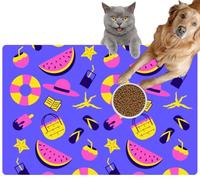 Pet Cat Dog Food Mat for Water Bowl Placemat for Sloppy Drinkers Summer Vacation Things The Beach Absorbent Rubber Back Feeding Mat for Floor Indoor 20x31in
