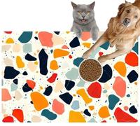 Pet Cat Dog Food Mat for Water Bowl Placemat for Sloppy Drinkers terrazzo Colorful Fragments a Neutral Base Absorbent Rubber Back Feeding Mat for Floor Indoor 20x31in