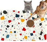 Pet Cat Dog Food Mat for Water Bowl Placemat for Sloppy Drinkers Terrazzo Patterns Weave a Blending Modern Timeless Elegance Absorbent Rubber Back Feeding Mat for Floor Indoor 20x31in