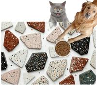 Pet Cat Dog Food Mat for Water Bowl Placemat for Sloppy Drinkers terrazzo Stone Tiny Colorful Fragments a White Clean and Modern Absorbent Rubber Back Feeding Mat for Floor Indoor 20x31in