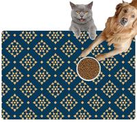 Pet Cat Dog Food Mat for Water Bowl Placemat for Sloppy Drinkers Thai Art Absorbent Rubber Back Feeding Mat for Floor Indoor 24x36in