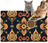 Pet Cat Dog Food Mat for Water Bowl Placemat for Sloppy Drinkers Thai Festival Patterns Traditional Motifs Flat Absorbent Rubber Back Feeding Mat for Floor Indoor 24x36in
